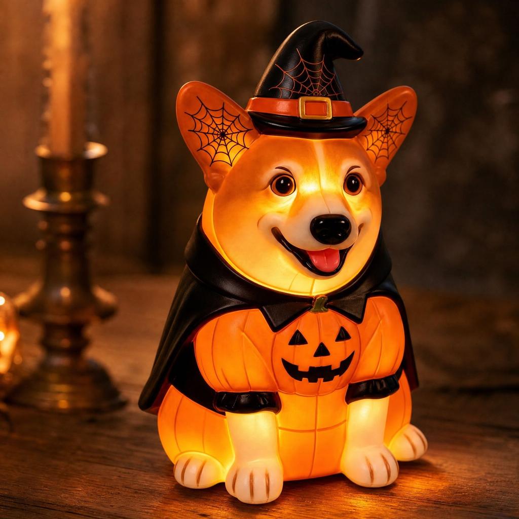 Halloween Pumpkin Figurine with Light for Tabletop Shelf Decor