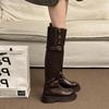 Thick-soled over-the-knee boots for women's 2025 autumn and winter new two-wear versatile soft leather retro thick-heeled knight boots long boots