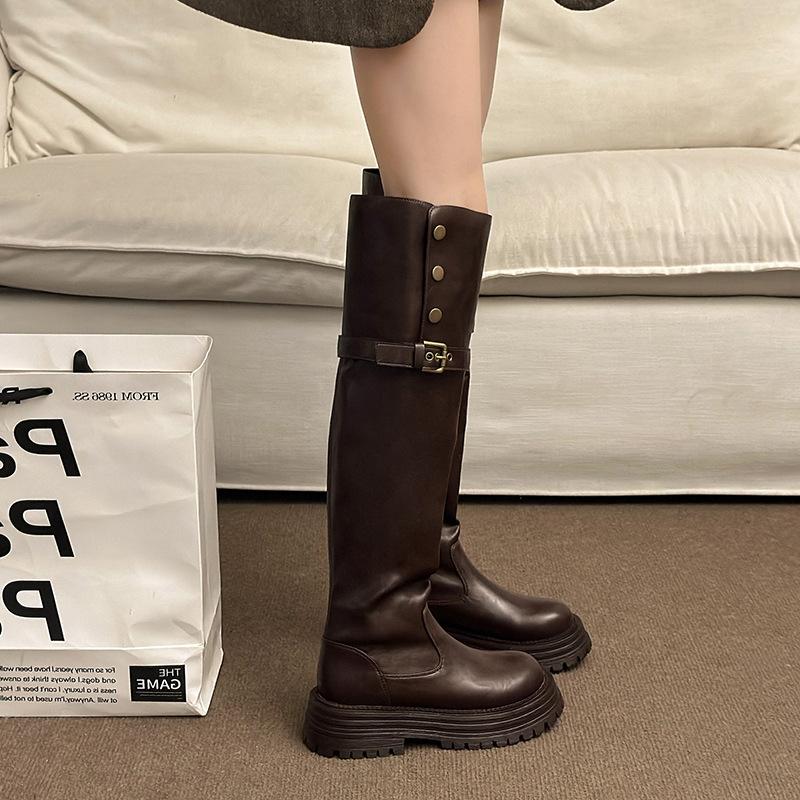 Thick-soled over-the-knee boots for women's 2025 autumn and winter new two-wear versatile soft leather retro thick-heeled knight boots long boots