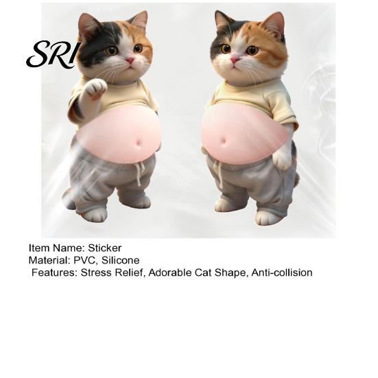 Elastic Tummy Kitten Decal 2Pcs 3D Belly Cat Anti-collision Sticker Anxiety Stress Relief Cartoon Silicone Animal Buffer Motorcycle Decoration