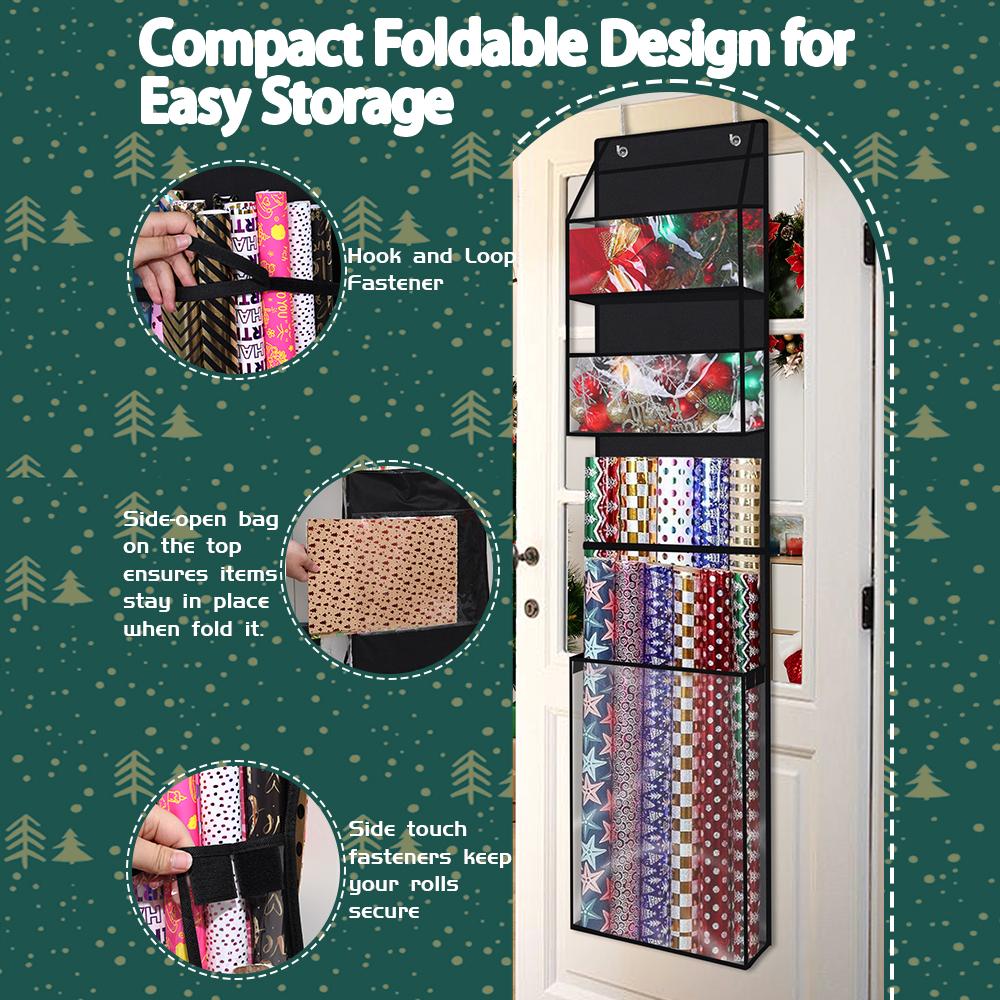 Christmas Gift Wrapping Paper Organizer, Holiday Decorations Storage Bag, Wall-mounted Various Festivals Storage Xmas Clearan