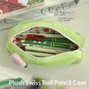 Kawaii Cake Roll Plush Pencil Case with Strawberry Pendant Large Capacity Stationery Organizer for Middle School Students