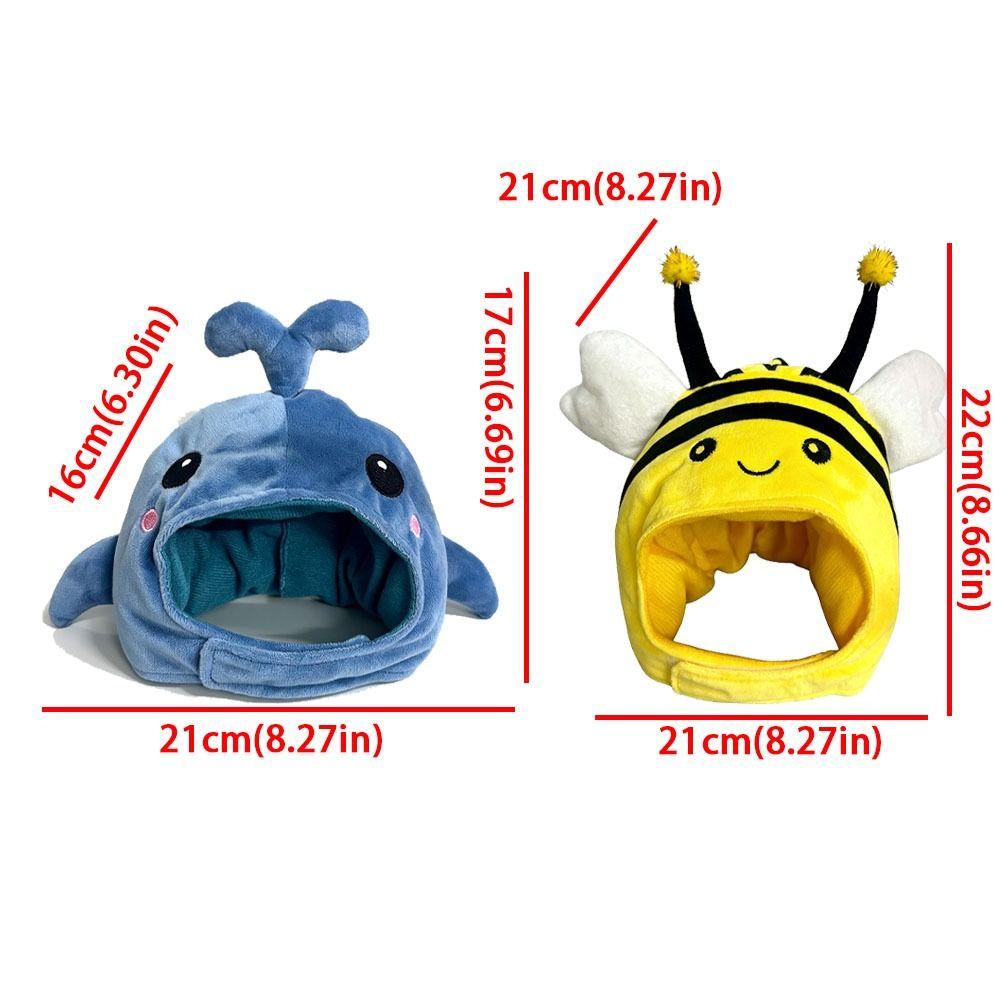 Warm Bee Cat Costume Hat Soft Plush Kitten Cosplay Headgear Cute Whale Pet Hood Holiday Party