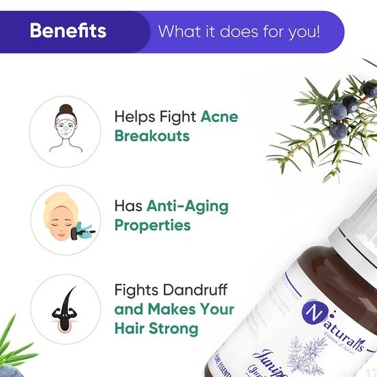 Naturalis Essence of Nature Juniper Berry Essential Oil 100% Pure, Natural & Undiluted Therapeutic Grade for Skin Care, Scars, Acne, Anti Aging - 10ml