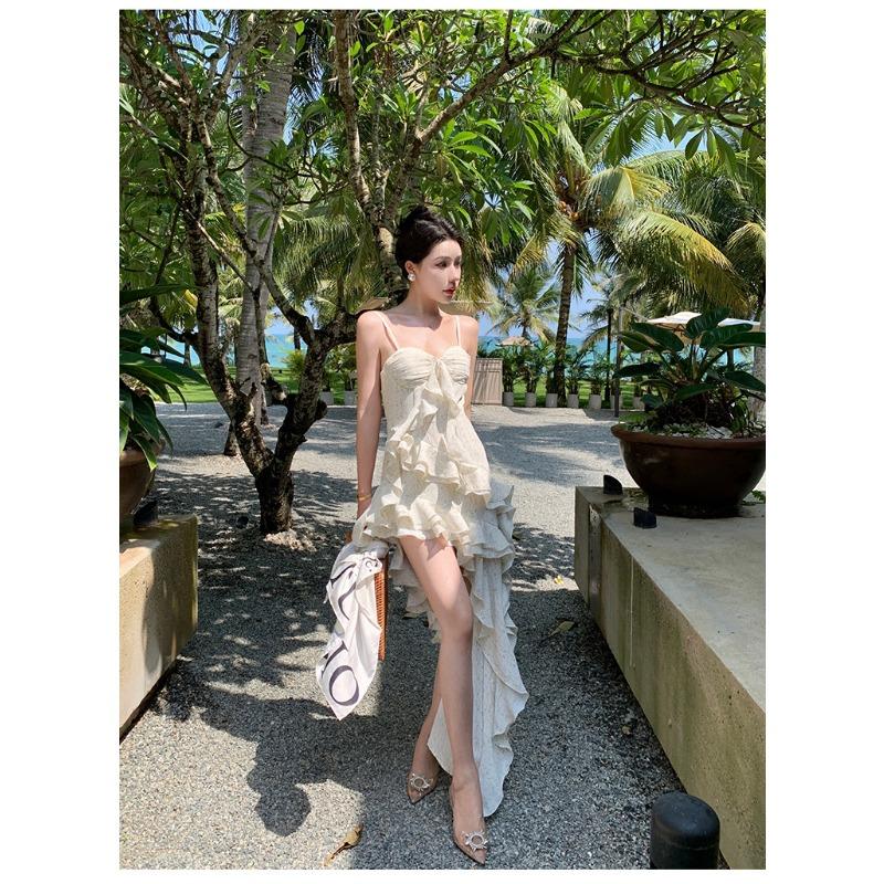 Women's Summer Holiday Cubic Irregular Ruffle Halter Dresses