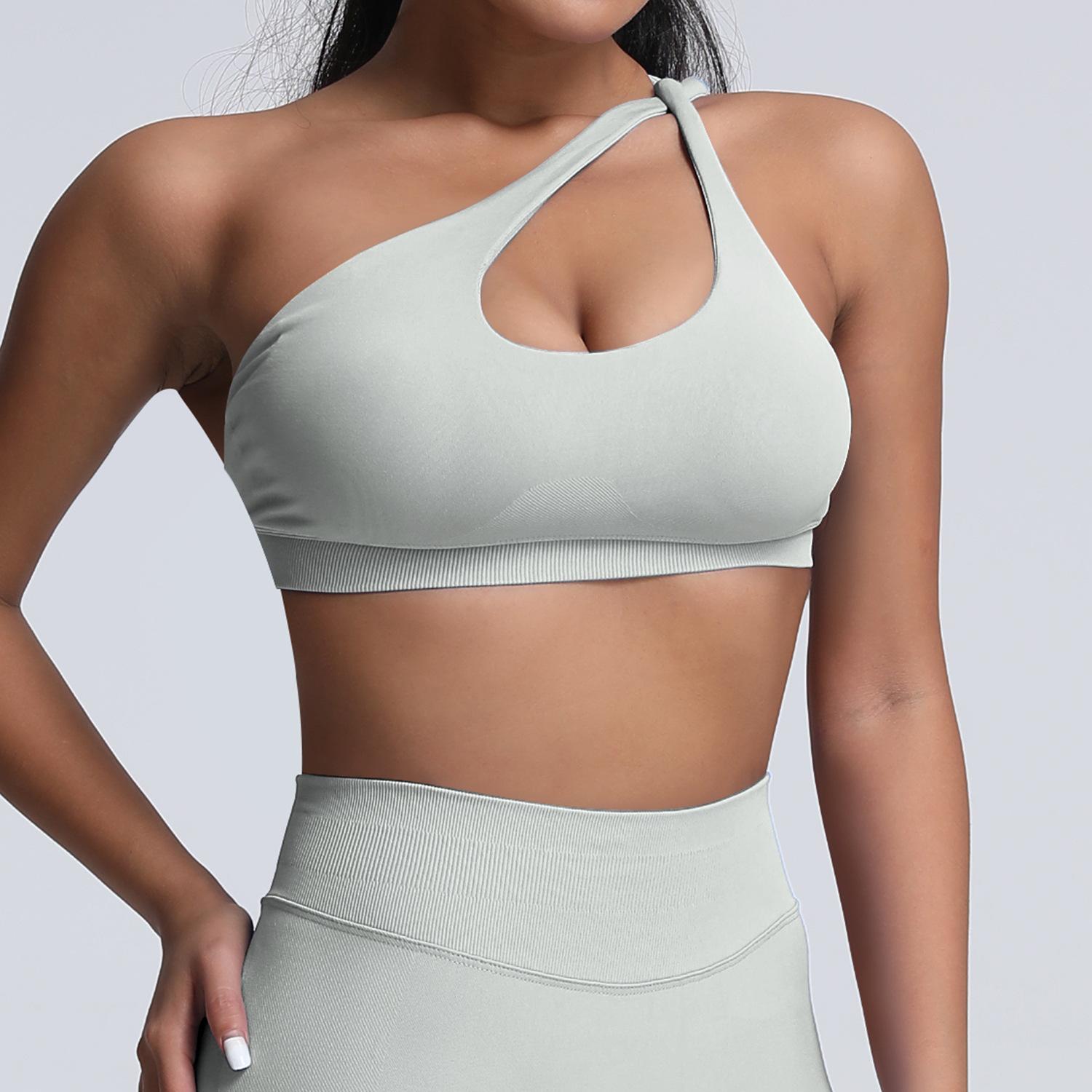 

Бесшовный спортивный бюстгальтер, спортивный бюстгальтер с высокой эластичностью и быстрой сушкой, бюстгальтер для йоги с косым плечом и открытой спиной для женщин XS