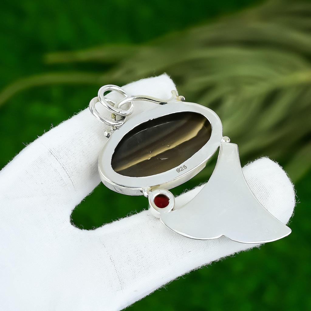 Natürlicher Polychromer Jaspis Mosambik Granat 925 Sterlingsilber Hochzeit Anhänger