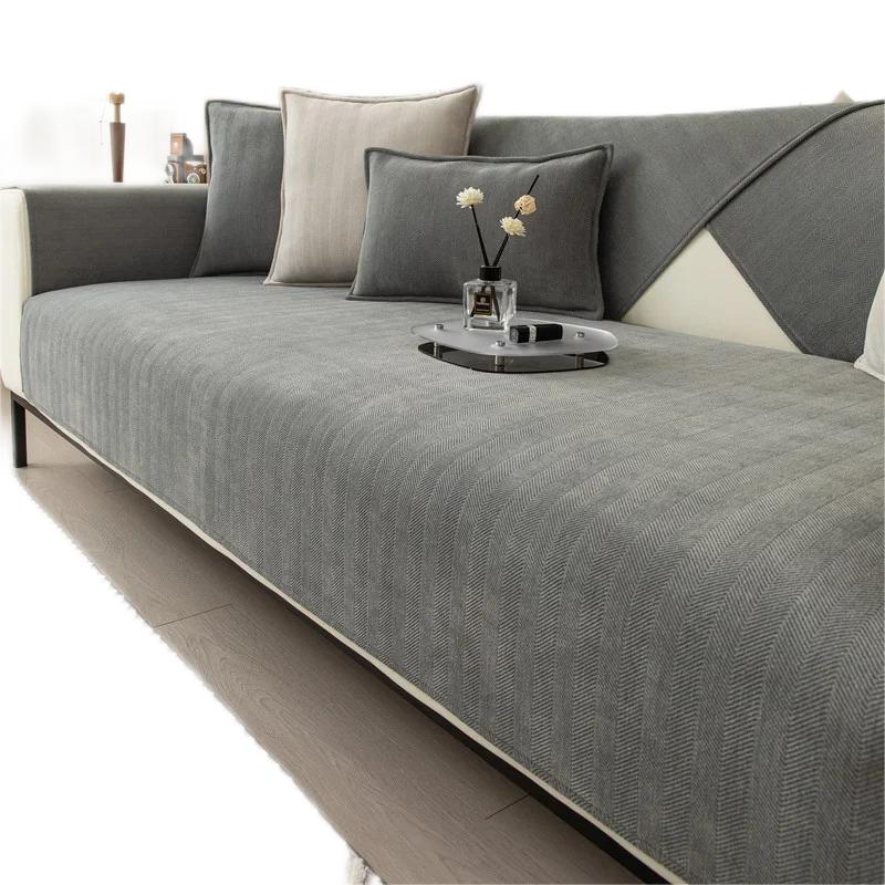 Nordic Chenille Living Room Sofa Cushion Mat Universal L Shape Corner Sofa Cover Towel Non-Slip Couch Armrest Backrest Covers