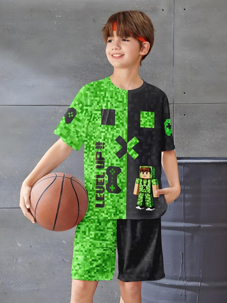 Summer New Casual D Printing Short-sleeved Suit Y Children's Suit Cartoon Letter New
