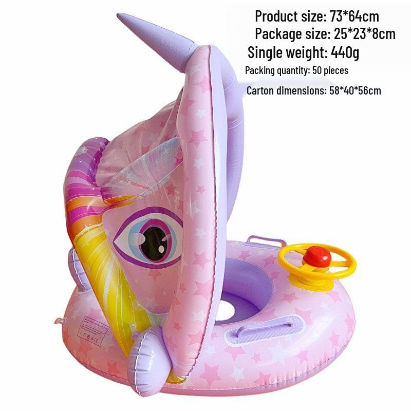 Large Toddler Boat-Themed Swimming Ring with Canopy & Steering Wheel