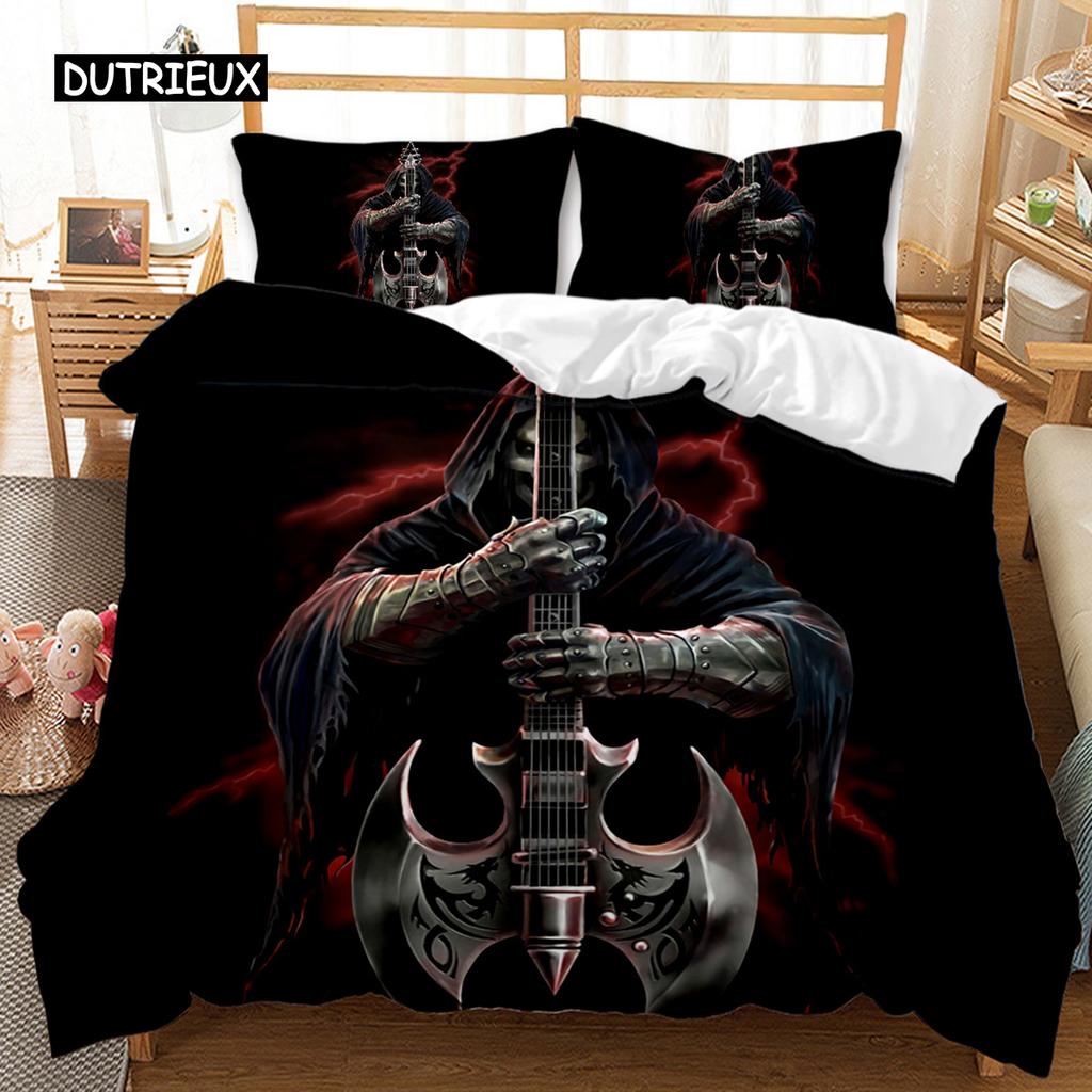 Döskalle Påslakanset Spelgud Sängkläder Poker Skelett Tonåringar Vuxna Döskalle Dubbel Queen King Size Polyester Täcke Överdrag