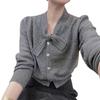 Bow Neckline Solid Color Knitted Sweater Autumn Large Size Fat MM Elegant Temperament Fashion Cardigan Long Sleeve Top