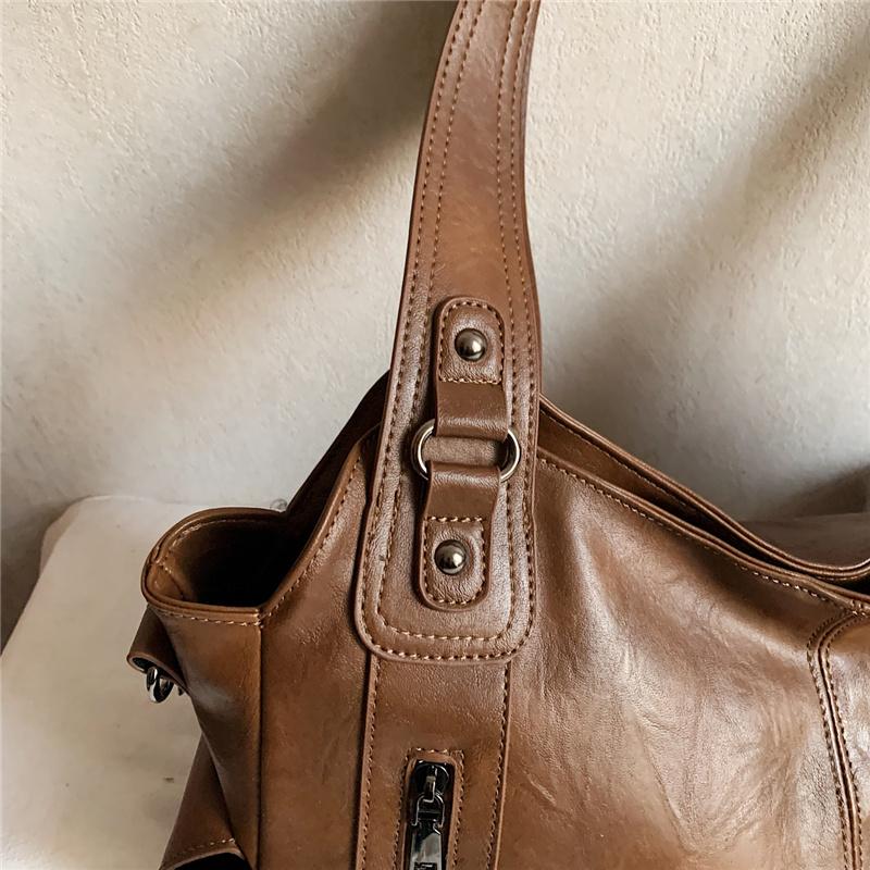 PU Tote Bag Women's Large Capacity Shoulder Handbag with Zip Pockets Casual Fashion Everyday Carry Bag