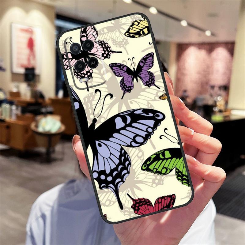Luxury Blue Butterfly Butterflies Case For Oppo A40 A60 A80 A18 A38 A58 A78 A98 A16 A76 A96 A15 A17 A77 A74 A94 A54 A57S Cover