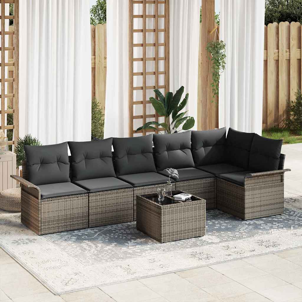 7 Piece Grey Garden Sofa Set with Cushions