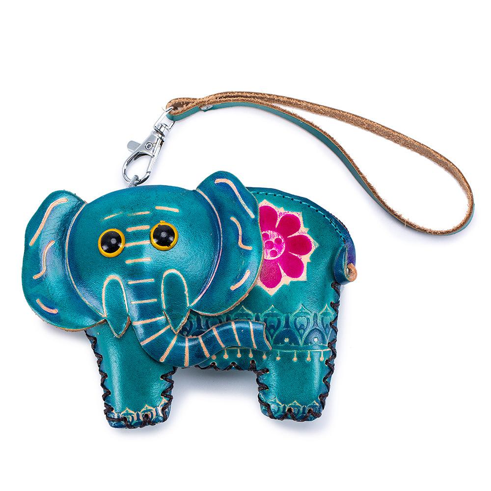 Cowhide Creative Handmade Change Bag, Wrist Bag, Key Bag, Coin Bag, Zodiac Animal Storage Bag