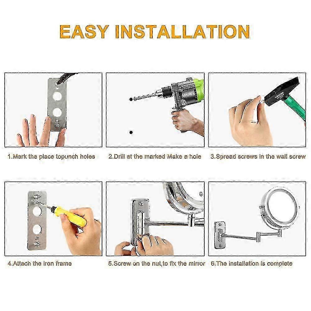 Wall Mounted Mirror Led 1x/10x Magnification Usb Touch Screen 360