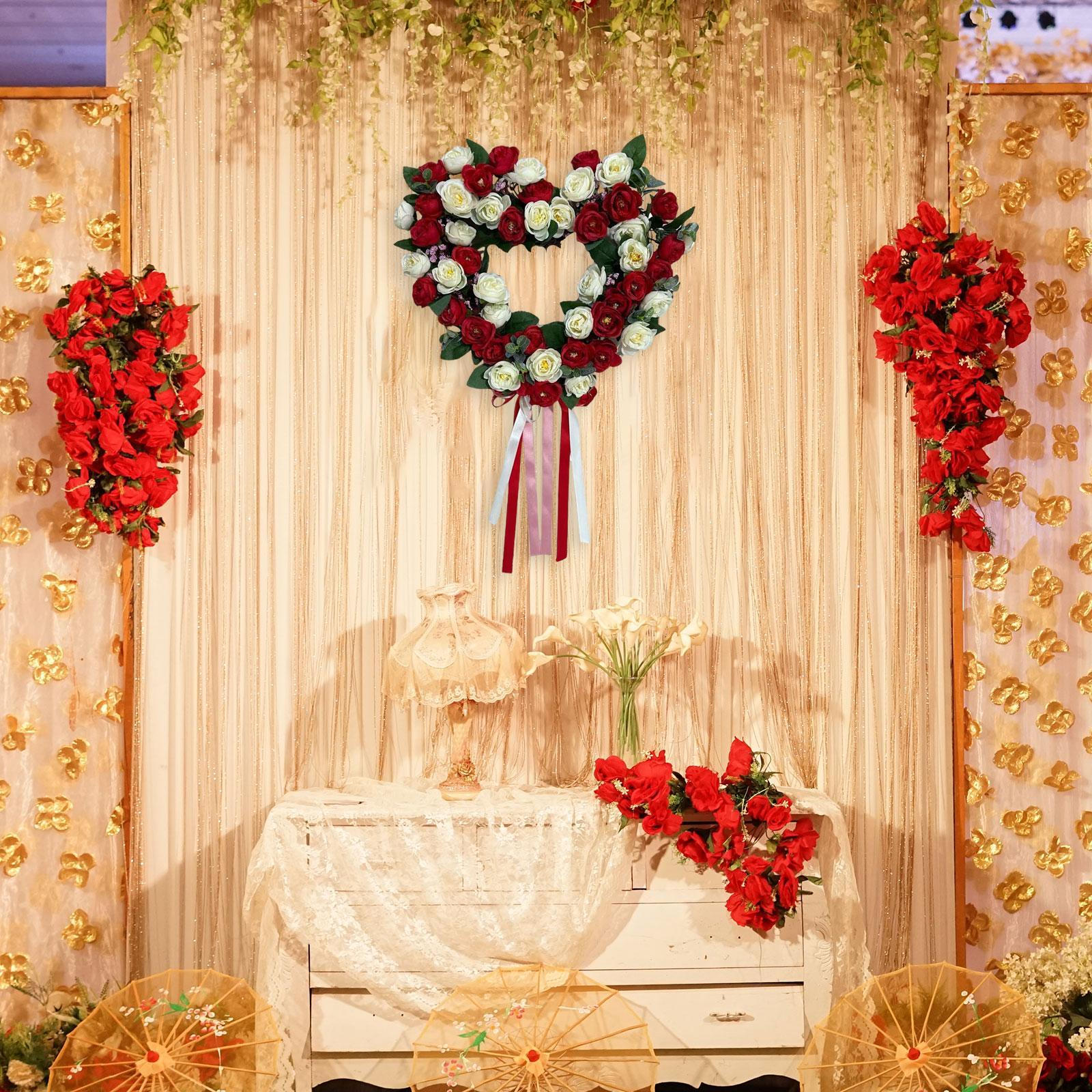 

Front Door Hanging Wreath Heart Decor Garland 38cm Photo Props Valentine s Day червоний