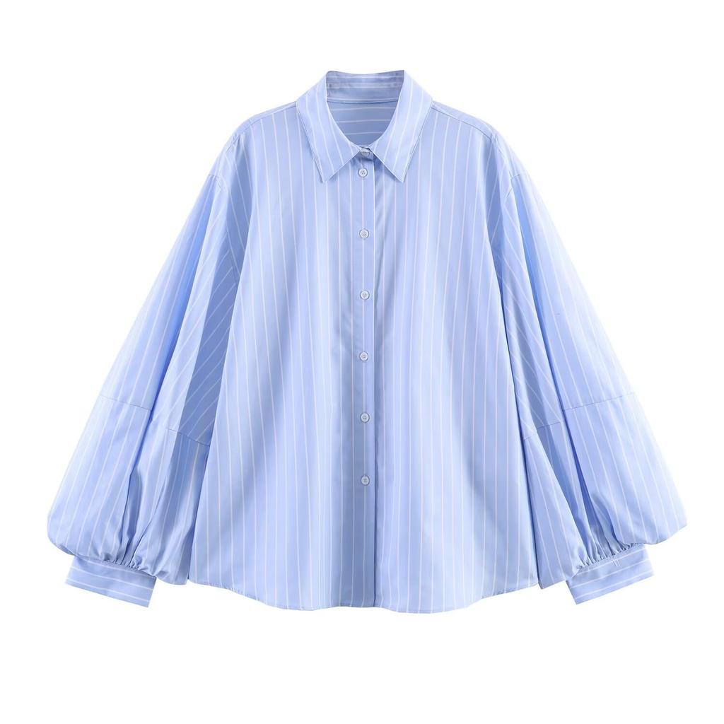 European and American Style, New Women's Clothing, Foreign Style, Fashionable Bubble Sleeve Striped Shirt 2126845