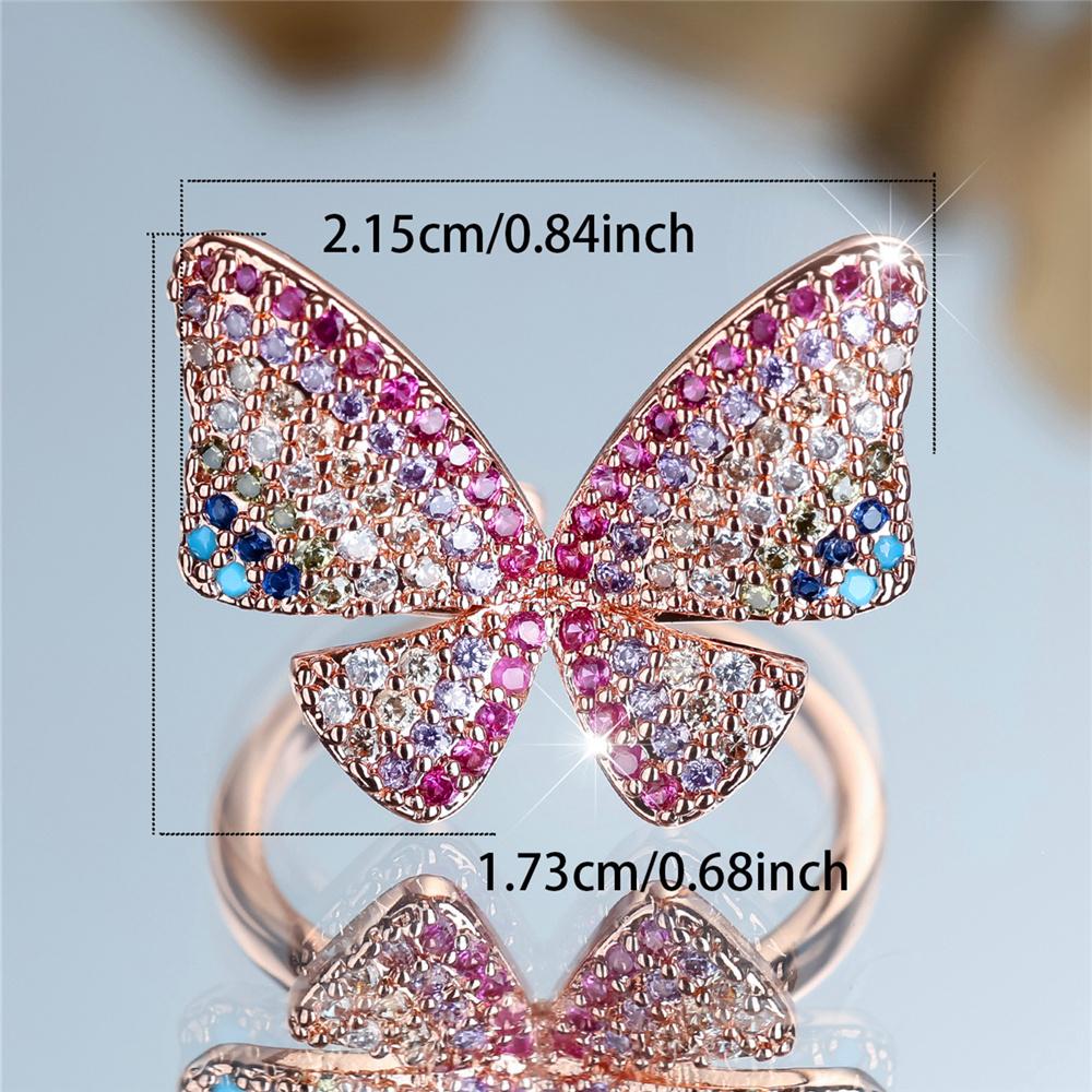 Charm Female Rainbow Butterfly Stone Adjustable Open Ring Gold Silver Color Cute Gift Wedding For Women