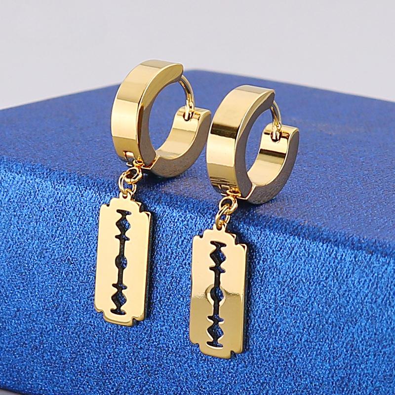 Fashion Punk Razor Blade Pendant Drop Earrings Women Men Unisex Zircon Punk Dangle Earrings Rock Party Zircon Gifts Wholesale