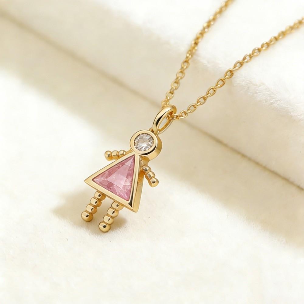 

Zircon Birthstone Child-Shaped Necklace Copper Long Chain Choker New Couples Collar Daily Girl Octobe