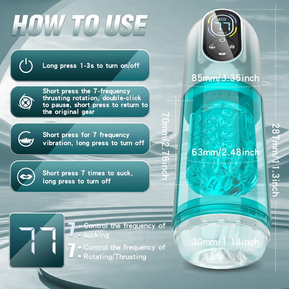 Automatic Male Masturbator - 7 Pleasure Modes (Sucking/Vibrating/Pumping) Rechargeable Penis Pump, Hands Free Adult Sex Toys