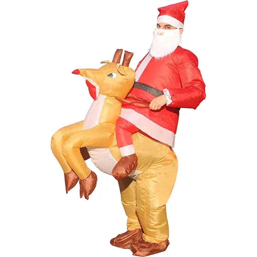 Christmas Riding Reindeer & Gingerbread Man Dinosaur Inflatable Costumes