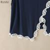 ZANZEA Women Casual Round Neck Lace Splice Sleeveless Tank Tops