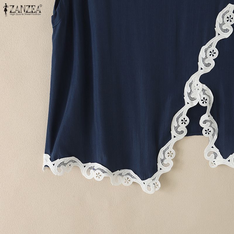 ZANZEA Women Casual Round Neck Lace Splice Sleeveless Tank Tops