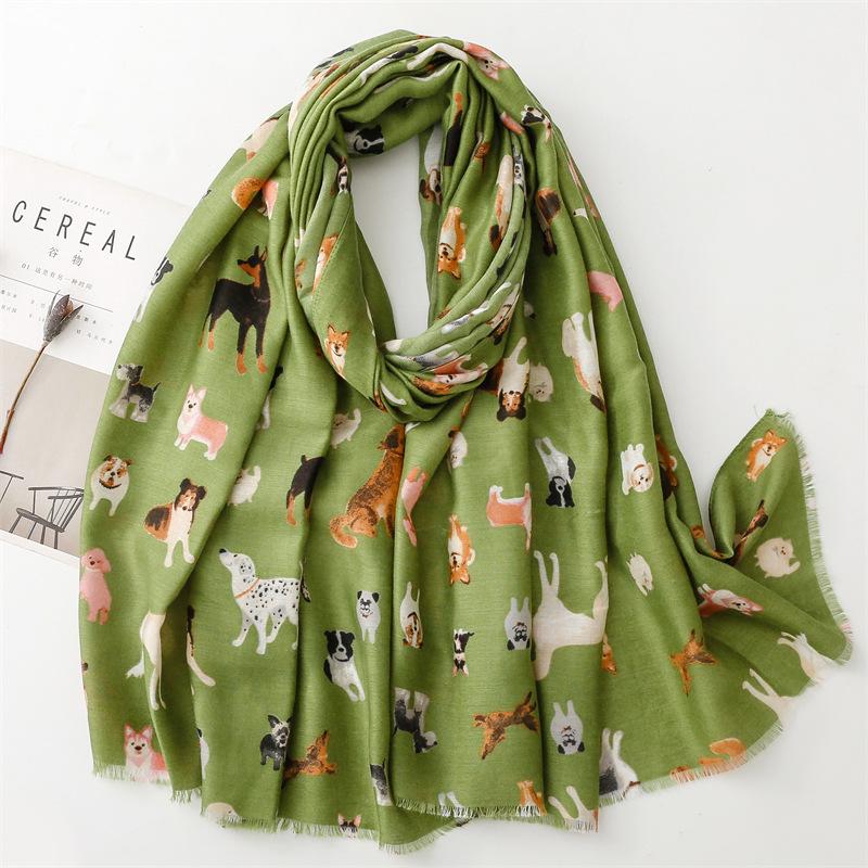 Autumn/Winter Cotton Linen Feel Scarf with Cute Dog Design - Women's Warm Shawl