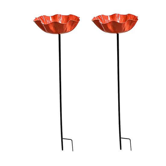 2Pcs Metal Flower Garden Stakes, Decorative Bird Bath, Outdoor Bee Watering Station, Flower Design Water Feeder Bath Bowl for Bees Butterflies