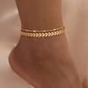 2pcs Women' & Unisex Plated Wheat Ear Anklet - Bohemian Double Chain Beaded Ankle Suitable for Halloween, Christmas Gifts