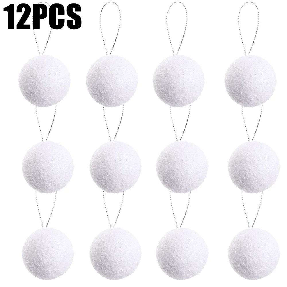12/6Pcs White Christmas Ball Round Foam Balls Xmas Tree Hanging Ornaments Home Wedding Party Festival Decoration Globe Supplies