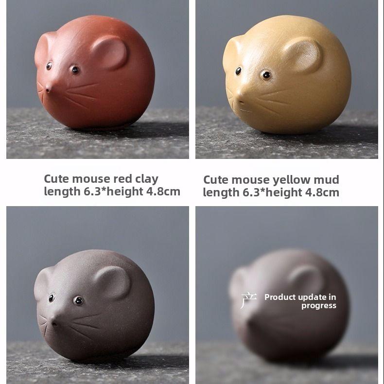 Zisha Teapot Pet Rat Zodiac Wealth Attract Figurine Feng Shui Lucky Charm for Tea Ceremony Desk Decor Meditation Gift