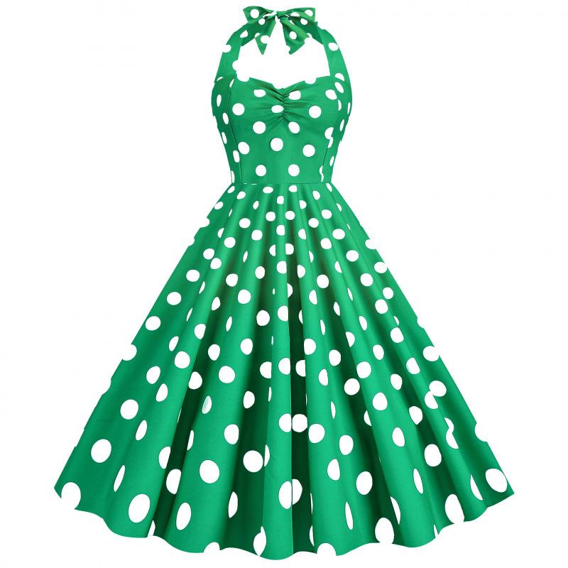 Polka Dot Retro 50s Hepburn Style Waist-Cinched Dress