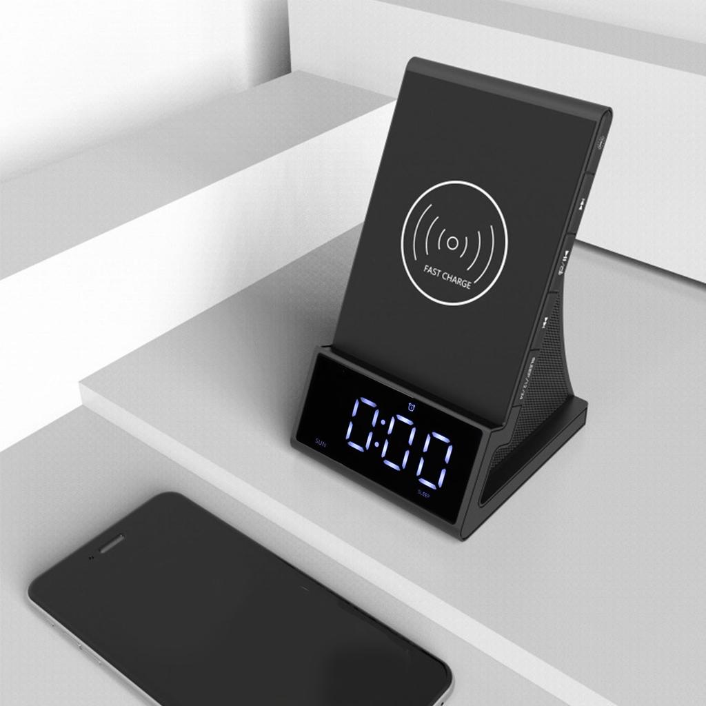 Kabellose Handy-Ladestation Wecker-Dock LED-Anzeige 4 Helligkeitsstufen   Kabelloser Lautsprecher mit Wecker für das Schlafzimmer
