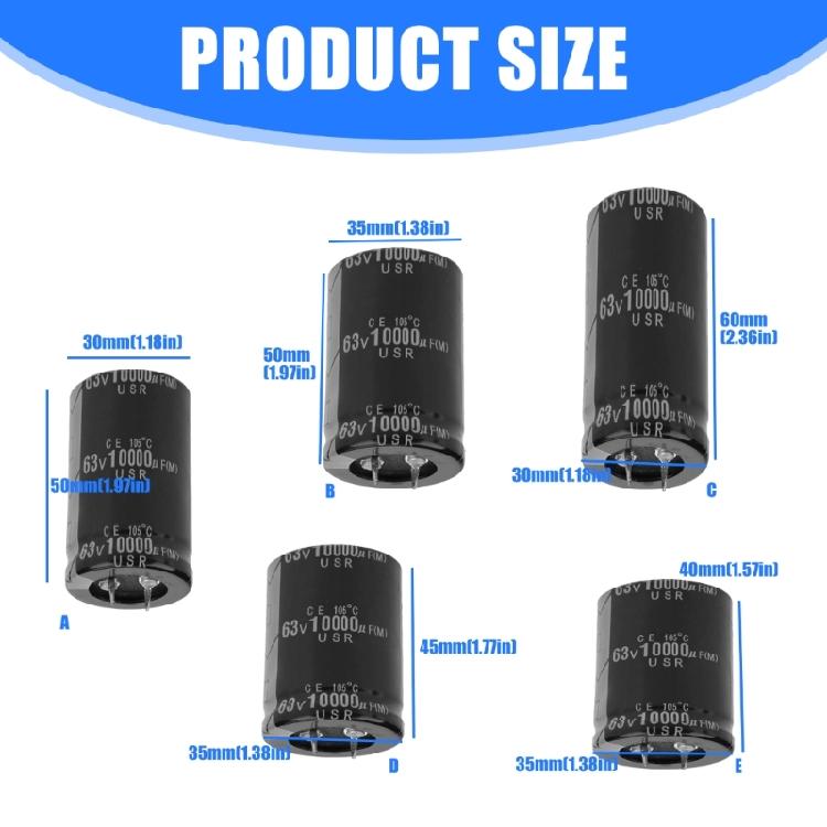 35x50mm/35x50mm/30x60mm/35x45mm/35x40mm 10000uF Electrolytic Capacitor 63V Power Supply Circuit Equipment Accessories