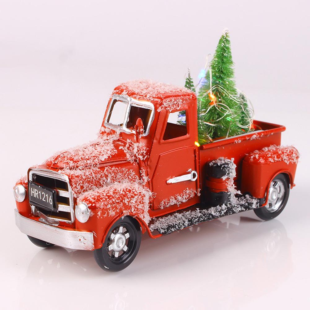 Truck Car Model Christmas Tree Ornaments Vintage Handcrafted Car Crafts With Lights For Christmas Decoration