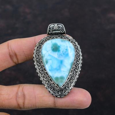 Ciondolo in pietra preziosa Larimar Ciondolo vintage Ciondolo in argento sterling 925 Ciondolo naturale Larimar Gioielli Ciondolo fatto a mano Regalo di fidanzamento Ciondolo delicato