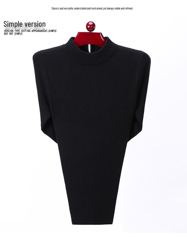 Men's Autumn Winter Round Neck Semi-High Neck Sweater - Middle-Aged & Young Knitted Base Layer Shirt