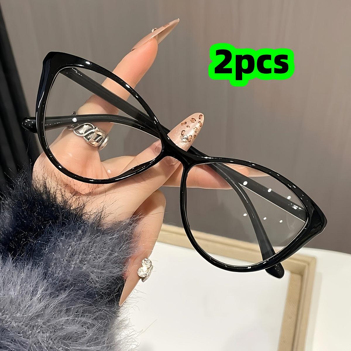 

2-Pack Black-Framed Cat-Eye Sunglasses, Fashionable Large-Frame Plain Glasses, Brown Decorative Glasses Suitable for Daily Outings or Matchi Other