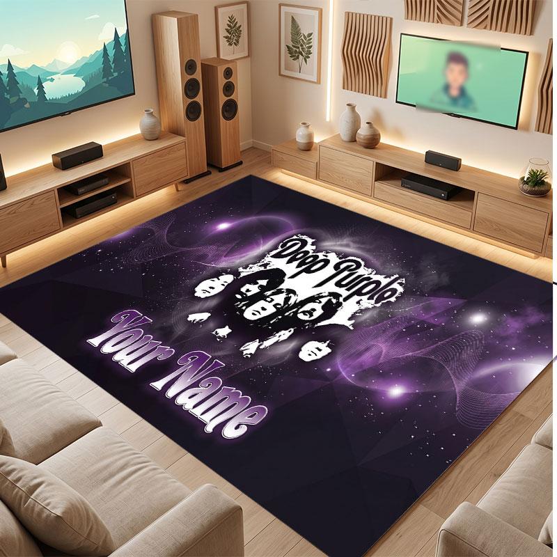 Deep Purple Personalized Crystal Velvet Carpet, Customized Name Text Soft Anti‑Slip Rug for Living Room Bedroom