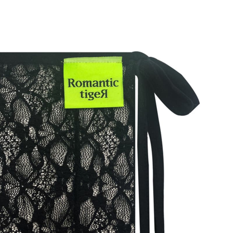 Romantic tiger lace tied ribbon knee high stockings (black)