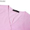 ZANZEA Women Casual V-Neck 3/4 Sleeve Loose Stripe Blouse