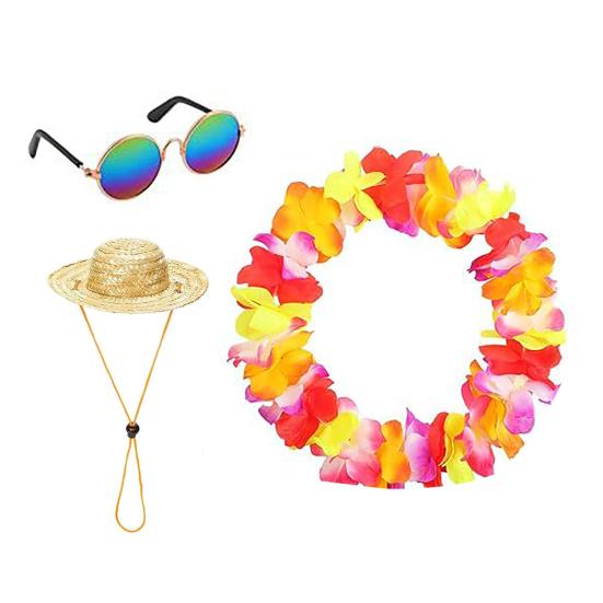 Hawaiian Porch Goose Outfits Summer Lawn Goose Costume Straw Hat And Hawaiian Lei Sunglasses Set for 23/17'' Lawn Patio Goose Statue