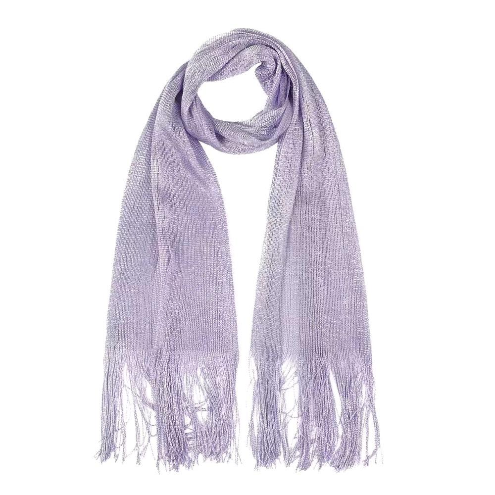 Sunscreen Lace Tassels Silk Scarf Bib Neck Cover Golden Silvery Shiny Scarves Thin Fashion Neck Warmer For Spring Summer Autumn