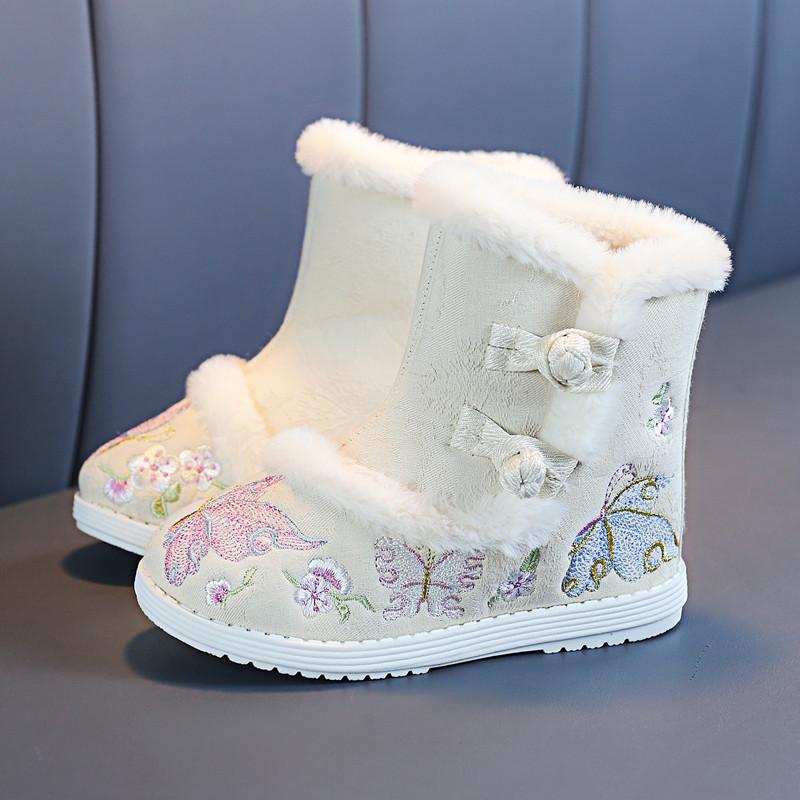 Mode Retro Mädchen Herbst und Winter Kinder Bestickte Stiefel