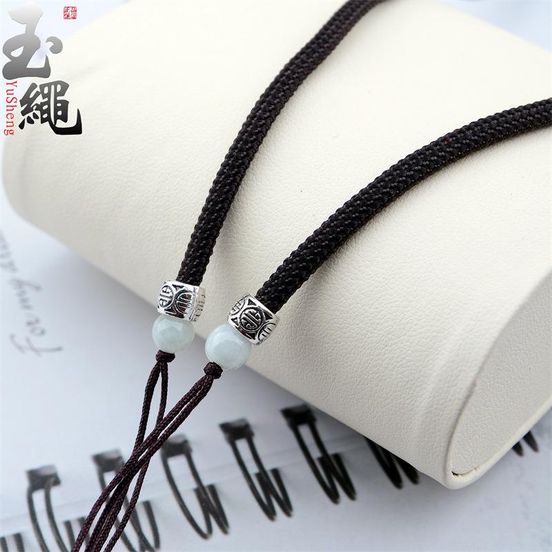 Tibetan Agate Barrel Bead Cross-Hole Pendant Lanyard Necklace with Braided Cord