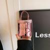 Monochromatic Shiny PU Shoulder Bag for Women Solid Color Stitching Chain Mini Bucket with Zipper Crossbody Bags Fashion